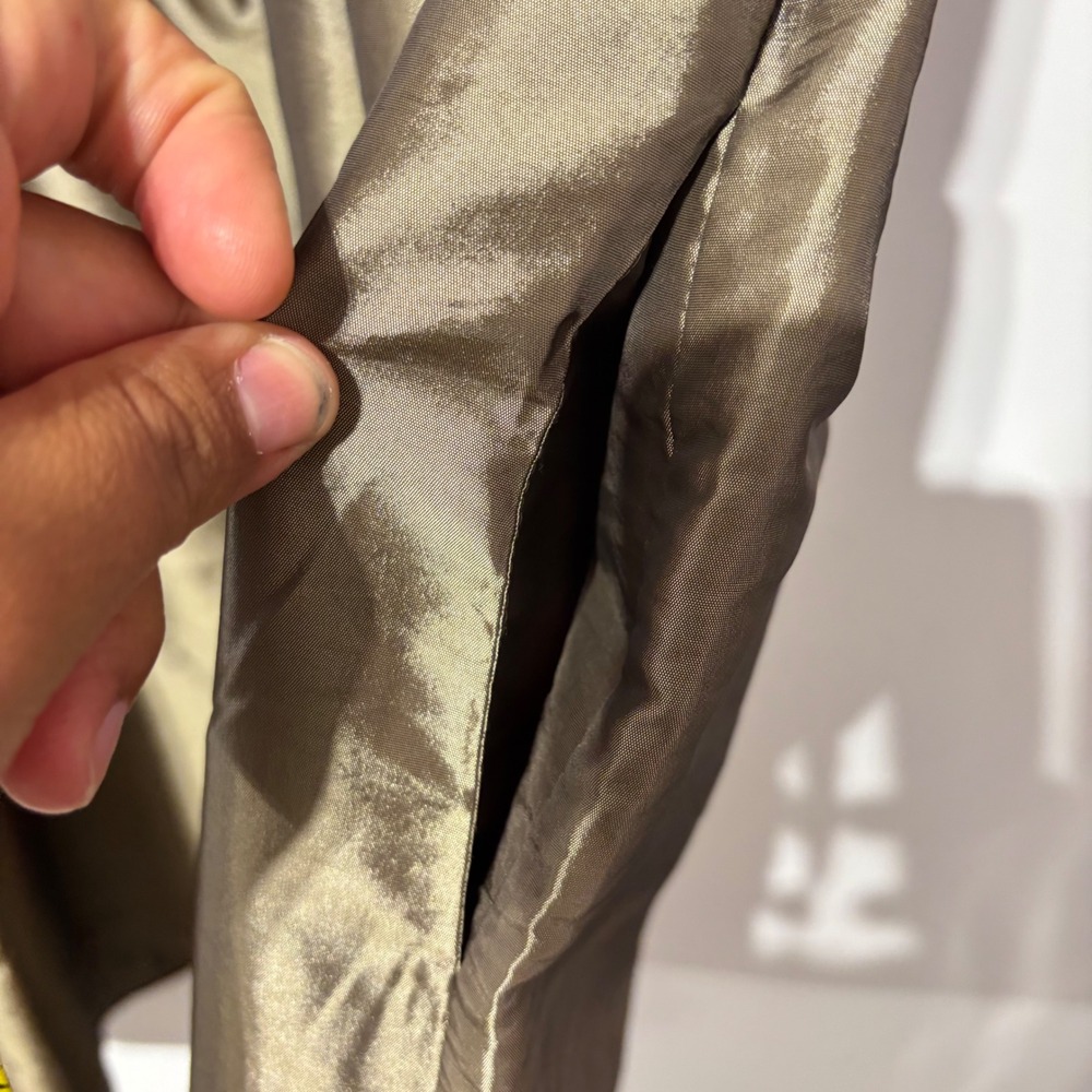 Porridge Anthropologie Taffeta Mini Dress Olive Bronze Puff Sleeve Peter Pan M - Picture 8 of 10